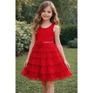 Couture Princess Girls 12 Red Glitter Tulle Tiered Holiday Party Dress Christmas